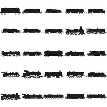 Train silhouettes set Vector black icon on white Stock Illustration