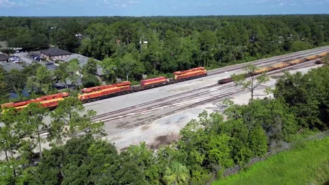 Train slow roll through suburbs 2 Vídeo Stock 247225669