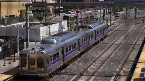 Train slowly approaching Denver's Union Station Stock Footage 168760560