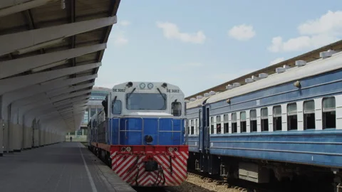 The train slowly exited the train station, DaresSalaam Tanzania Stock Footage 132368628
