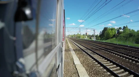 The train slowly goes after a stop Stock Footage 63314152