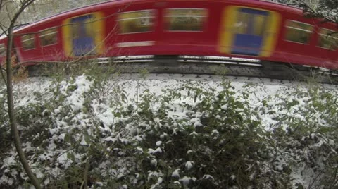 Train in snow side on wide angle 스톡 동영상 20489686