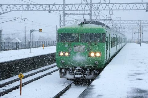 Train in Snowstorm Stock Photos