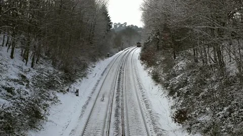 Train on snowy track 4 스톡 동영상 20489743