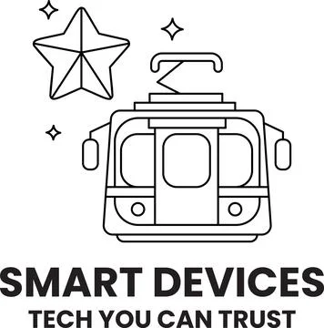 A train with a star on top and the words smart devices on the bottom Stock Illustration
