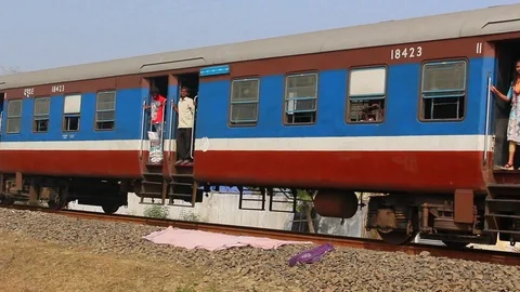 Train starting from gate Stock Footage 100940108