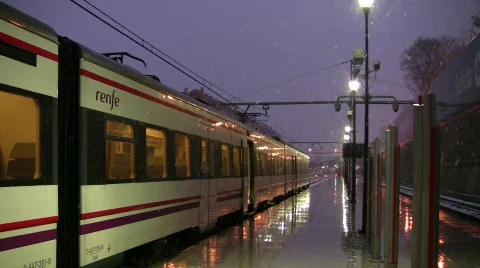 Train Station and Snow (Principe Pio, Madrid) Stock Footage