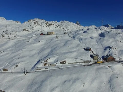 Train Station at Bernina Pass - Red Train Video stock 70802090
