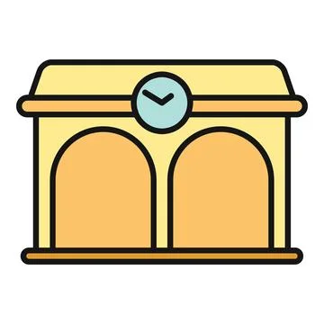 Train station building with clock flat icon Stock-Illustration
