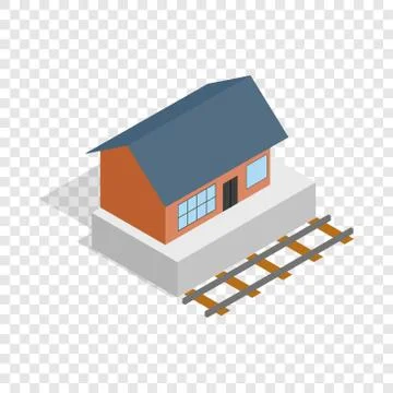 Train station building isometric icon Stock Illustration