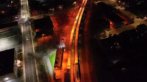 Train station from drone overnight Stock Footage 229575392