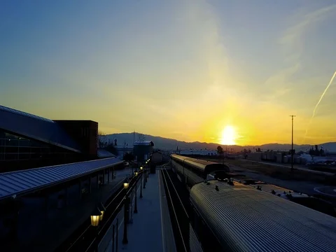 Train Station at Dusk Stock Footage 74089899