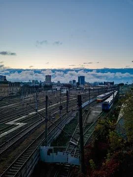 A train station at dusk. Stock-Fotos