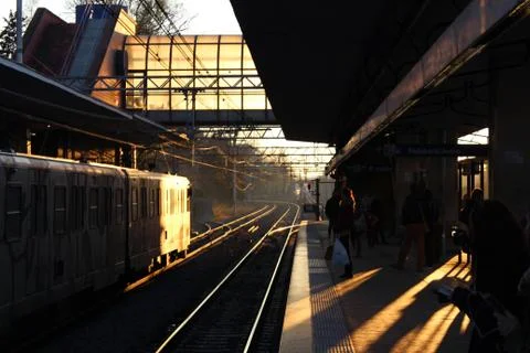 Train station at evening sunset Foto stock