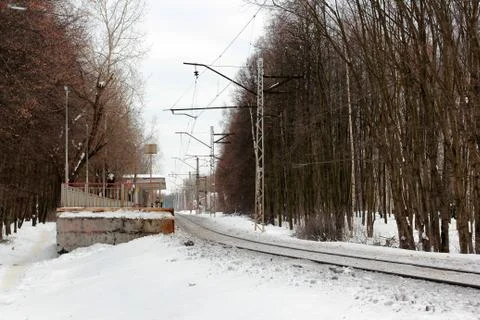 Train station in the forest in winter Stock Photos