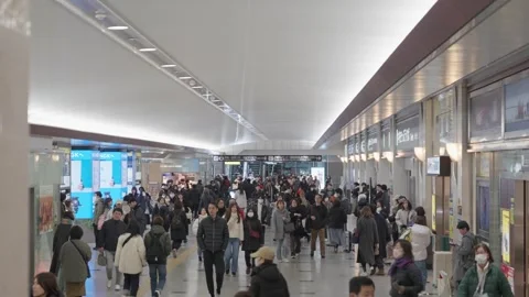 Train station hallway with crowds in Osaka, Japan Stock Footage 326363473
