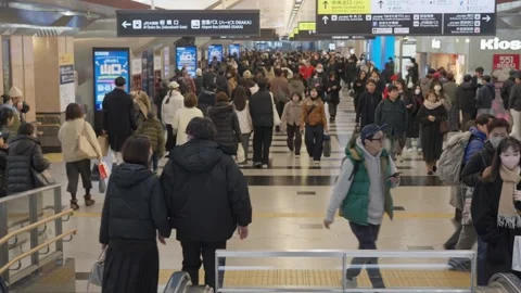 Train station hallway with crowds in Osaka, Japan Stock Footage 326363476