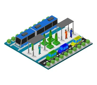 Train station isometric illustrated on background Stock Illustration