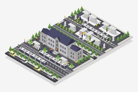 Train station isometric illustrated on background Stock Illustration