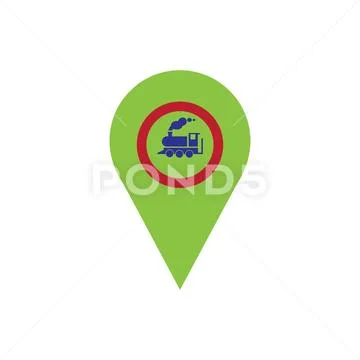 Train station map pin icon. Train station map point symbol. Flat design ...
