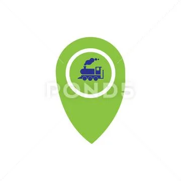 Train station map pin icon. Train station map point symbol. Flat design ...
