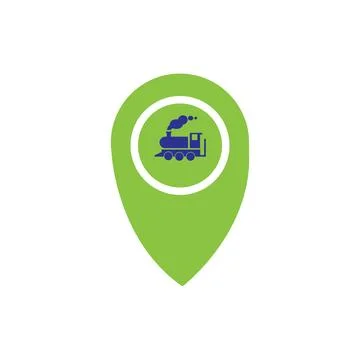 Train station map pin icon. Train station map point symbol. Flat design. St.. Illustrazione stock