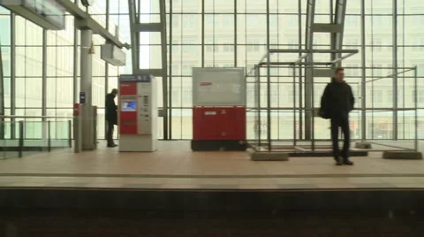 Train station from a moving train Stock Footage 1079402