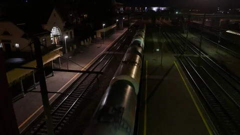 Train station at night. 4K UHD Stock Footage 70130513