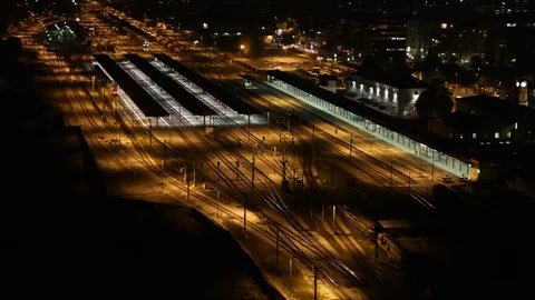 Train station at night Stock Footage 87707537