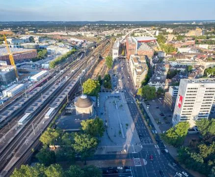 Train station from observation deck KolnTriangle LVR-Tower cologne-based arch Stock Photos