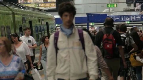 Train station. Passengers going for a train. Dublin,Ireland Stock Footage 76372789