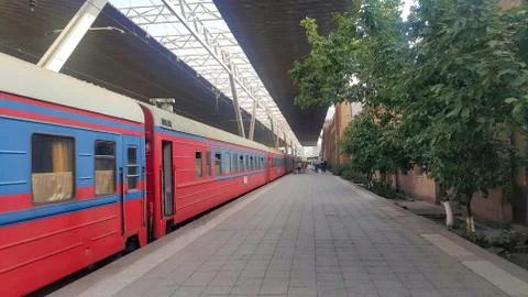 The train is at the station Stock Photos