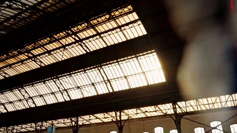 Train Station. platform and roof. Tilt, slow motion Stock Footage 160047523