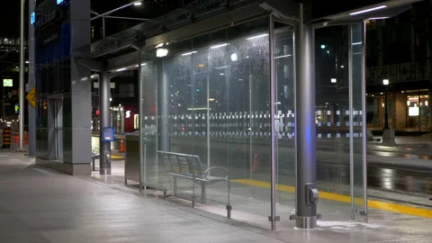 Train Station Platform, Modern Business Journey Travel Transport at Night Stock Footage 150672739