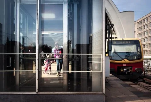 Train Station Platform with Train and Passengers in Berlin, Germany Stock Photos