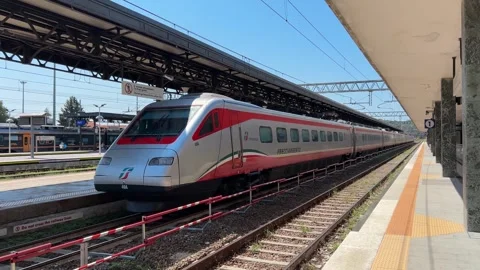 Train station platform view with ETR 485 high-speed train Stock Footage 282454079