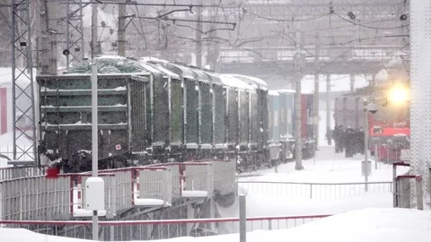 Train station in Siberia in snowfall Video stock 70791651