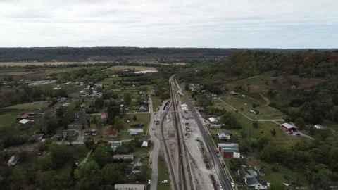 Train Station in a Small Rural Community Kentucky Drone View Stock Footage 142791053