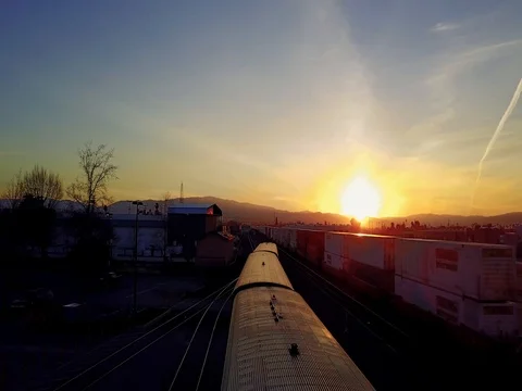Train Station at sunset Stock Footage 74089844