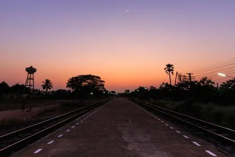 Train station in sunset Stock Photos