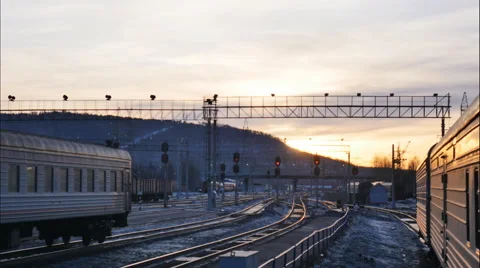 Train station at sunset timelapse Stock Footage 61765189