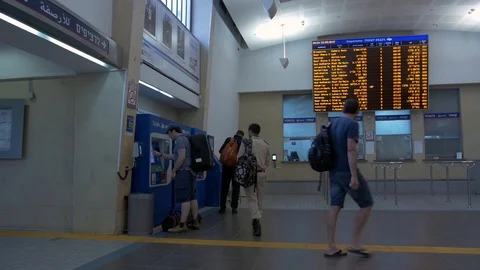 Train Station in Tel Aviv with electronic time table Stock Footage 88501854