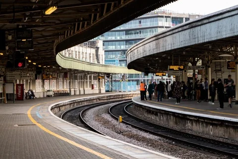 Train station time-lapse showing trains departing and arriving Bristol (UK) Stock Footage 95241057