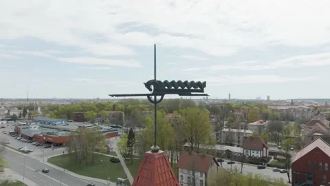 Train station tower lightning rod decorated with horse elements Stock Footage 194251655