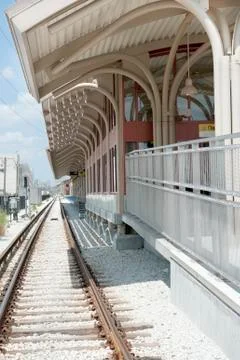 Train station tracks Stock Photos