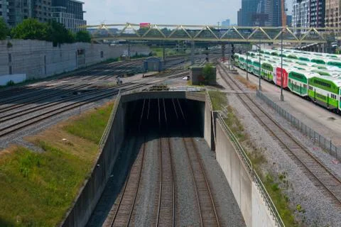 Train Station tracks with underpass Stock Photos