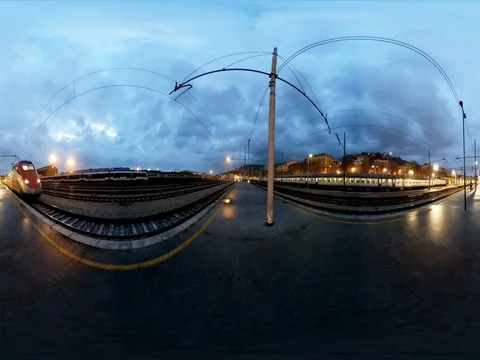 Train station, traveling time lapse vr 360 Stock Footage