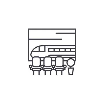 Train station vector line icon, sign, illustration on background, editable Stock Illustration