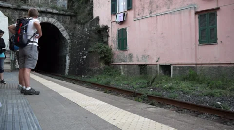 Train Station in Vernazza (1 of 2) Stock Footage 32136480