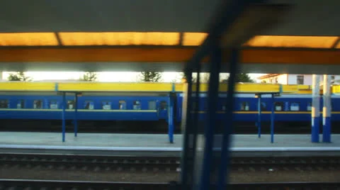 Train station in wagon window Stock Footage 23340504